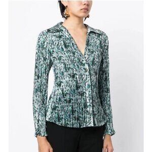 Vince Berry Blooms Pleated Floral Satin Shirt Top Blouse M